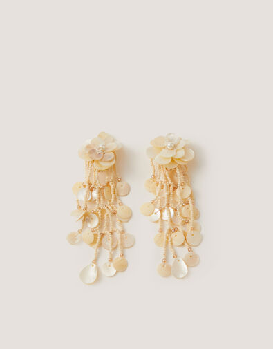Flower Mother of Pearl Drop Earrings, , large