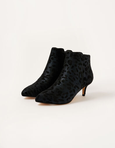 Leopard Print Heeled Ankle Boots Black, Black (BLACK), large