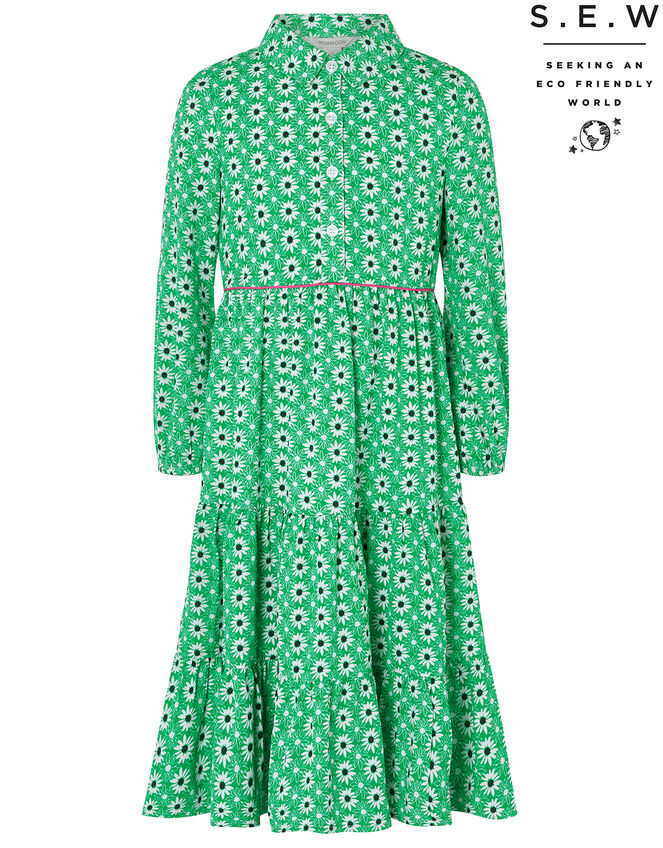 Dido Floral Shirt Dress in Recycled Polyester, Green (GREEN), large