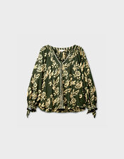 East Kris Hand Batik Top, Green (OLIVE), large
