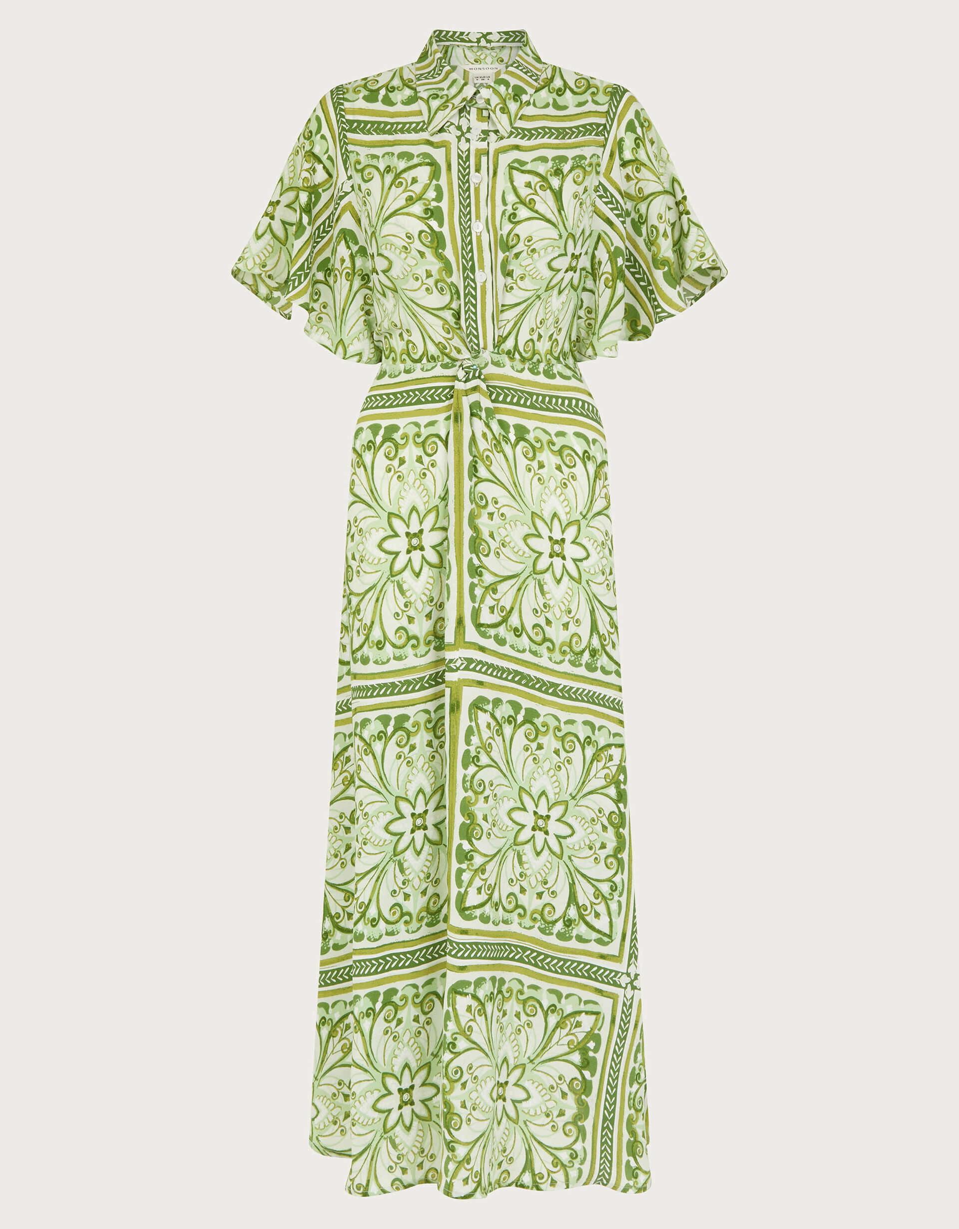Green Solid Midi Shirt Dress with Pockets