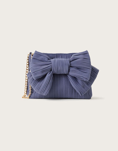 Pleated Bow Clutch Bag, Blue (BLUE), large