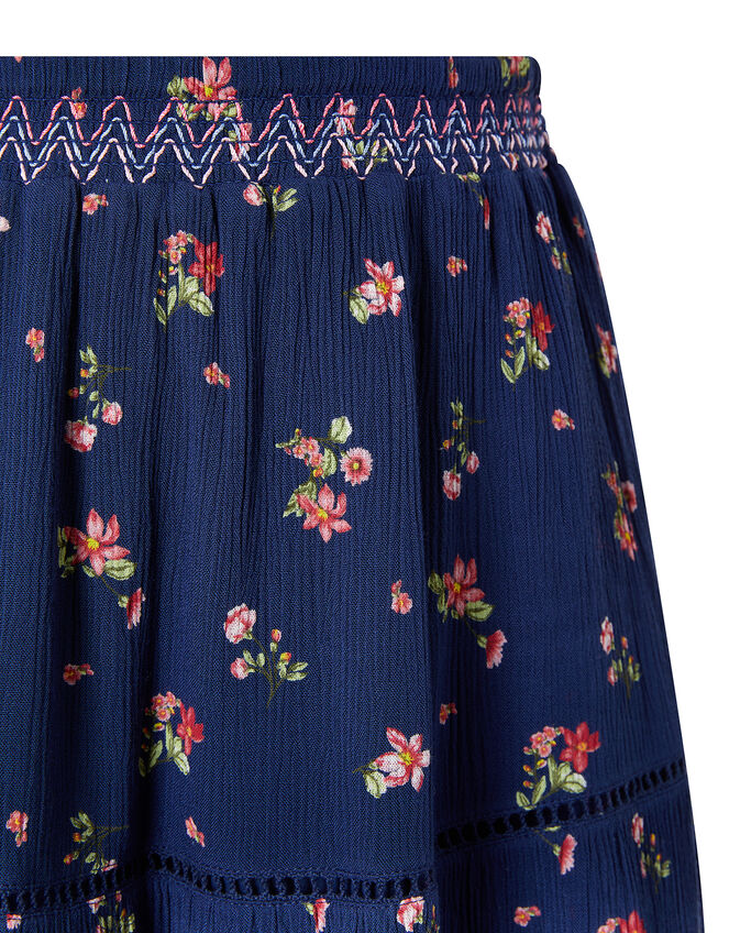 Maida Ditsy Floral Midi Skirt, Blue (NAVY), large