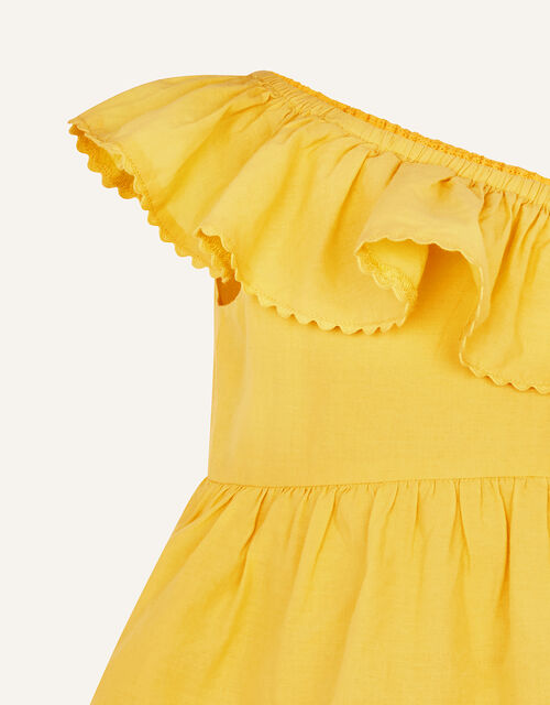 Layered Frill Broderie Dress, Yellow (YELLOW), large