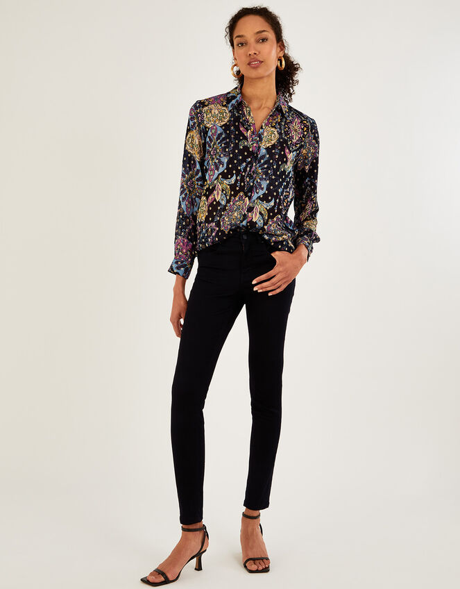 Sloan Print Blouse in Sustainable Viscose, Black (BLACK), large