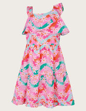 Asymmetrical Frilly Floral Dress, Pink (PINK), large