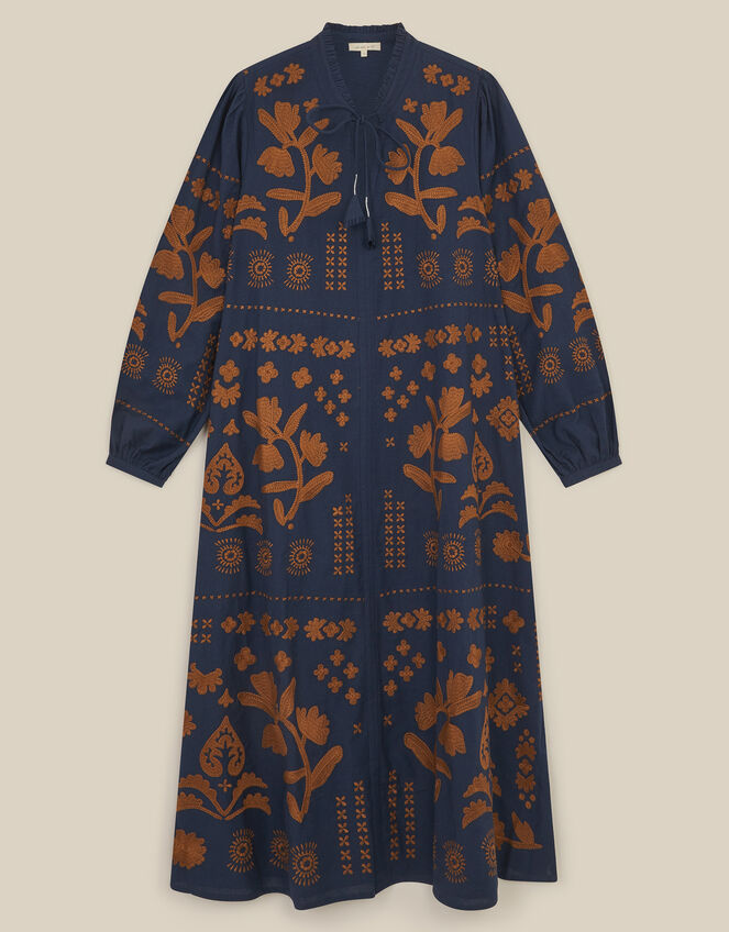 East Joseline Long Sleeve Embroidered Maxi Dress, Blue (NAVY), large