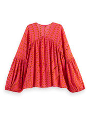 Scotch & Soda Abstract Print Crinkle Top, Pink (PINK), large