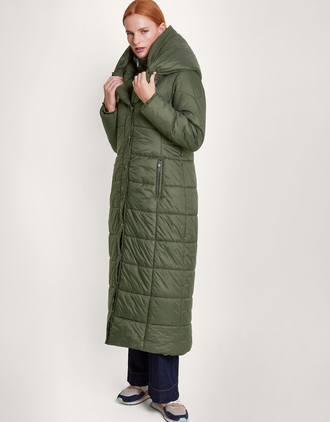 Lorena Belted Puffer Maxi Coat, Green (GREEN), large