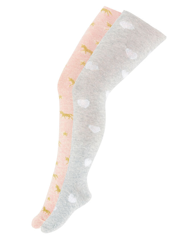 Girl 2 Pack Unicorn Heart Tights, Multi (MULTI), large