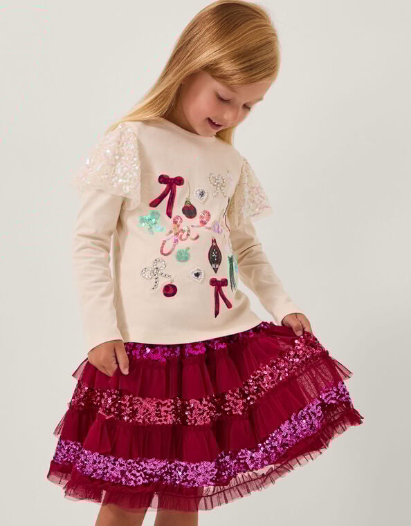 Fa La La Embellished Christmas Top, Ivory (IVORY), large