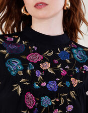 Freya Embroidered Bib Blouse, Black (BLACK), large