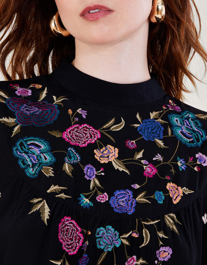Freya Embroidered Bib Blouse, Black (BLACK), large