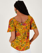 Short Sleeve Tropical Print Top, Yellow (YELLOW), large