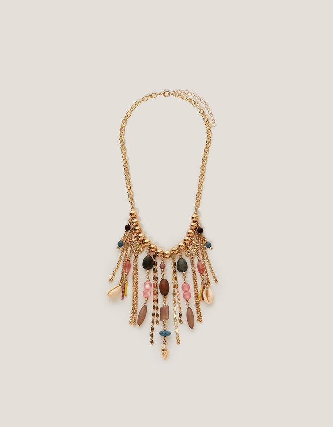 Beaded Charm Tassel Necklace, , large