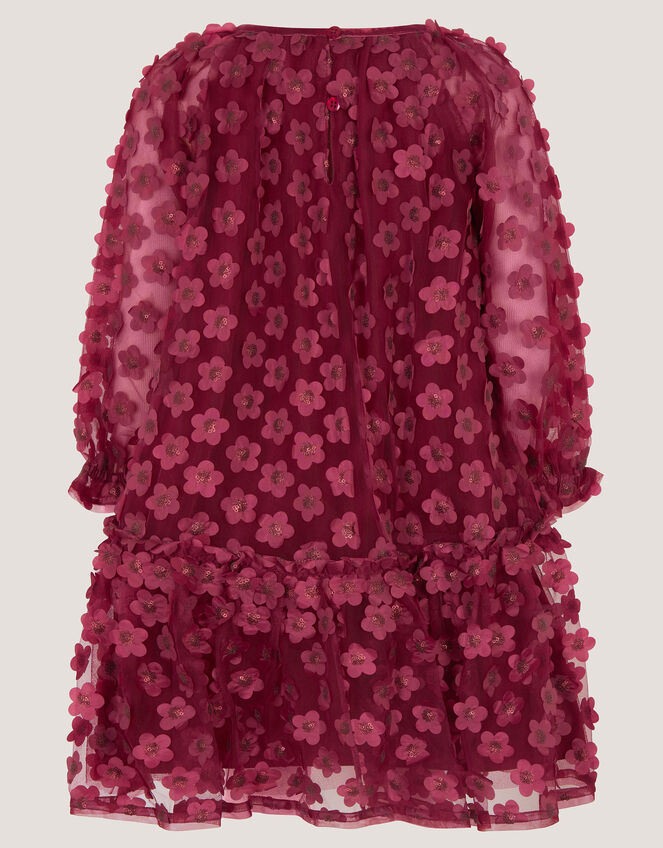 Nayla Long Sleeve Appliqu&eacute; Party Dress, Red (BURGUNDY), large