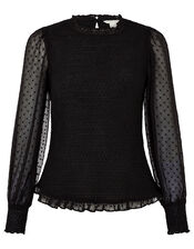 Sienna Sheer Blouse with Shirred Bodice, Black (BLACK), large