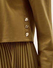 Penny Pleated Midi Dress, Green (OLIVE), large