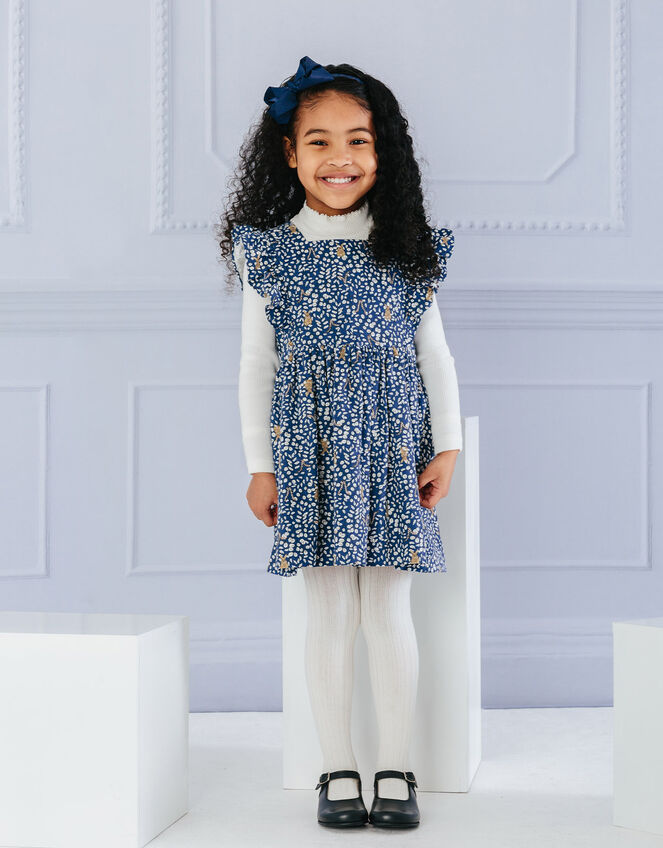Trotters Lula Bunny Ruffle Corduroy Dress, Blue (NAVY), large