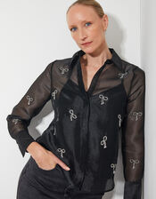 Betty Bow Organza Blouse, Black (BLACK), large