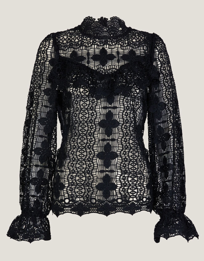 Phoebe Sheer Lace Blouse, Black (BLACK), large