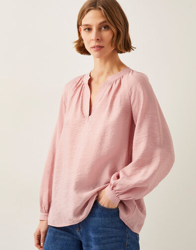 Aya Long Sleeve Satin Blouse, Pink (BLUSH), large