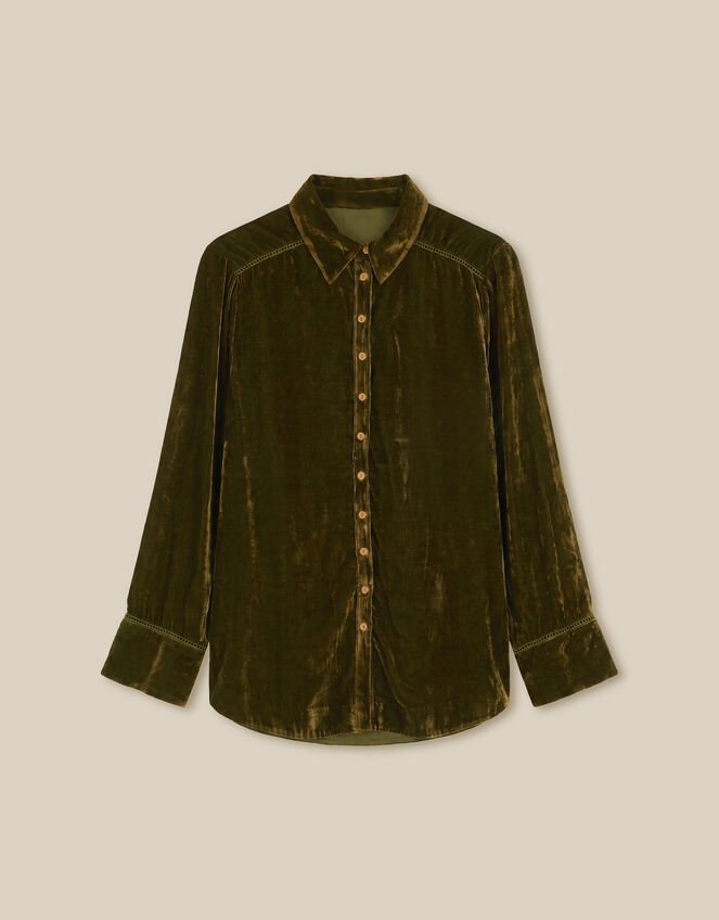 East Nyla Velvet Shirt, Green (OLIVE), large