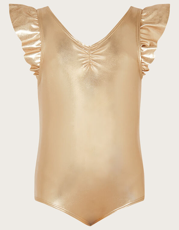 Land of Wonder Ruffle Sleeve Leotard, Gold (GOLD), large