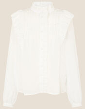 Juliana Pleated Ruffle Blouse, Ivory (IVORY), large