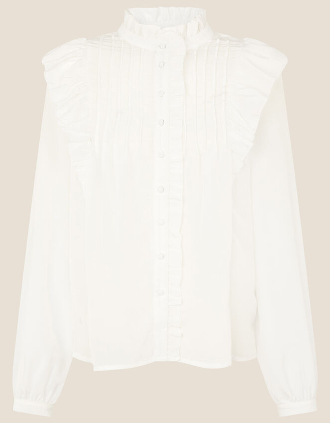 Juliana Pleated Ruffle Blouse, Ivory (IVORY), large