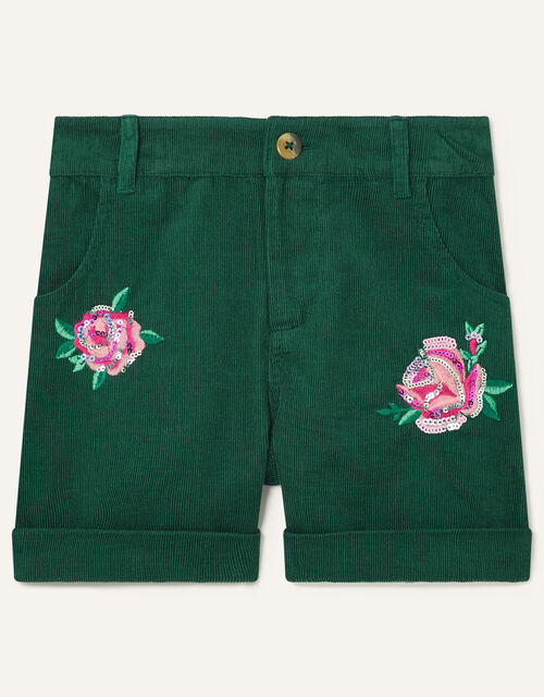 Floral Embroidered Cord Shorts, Green (GREEN), large