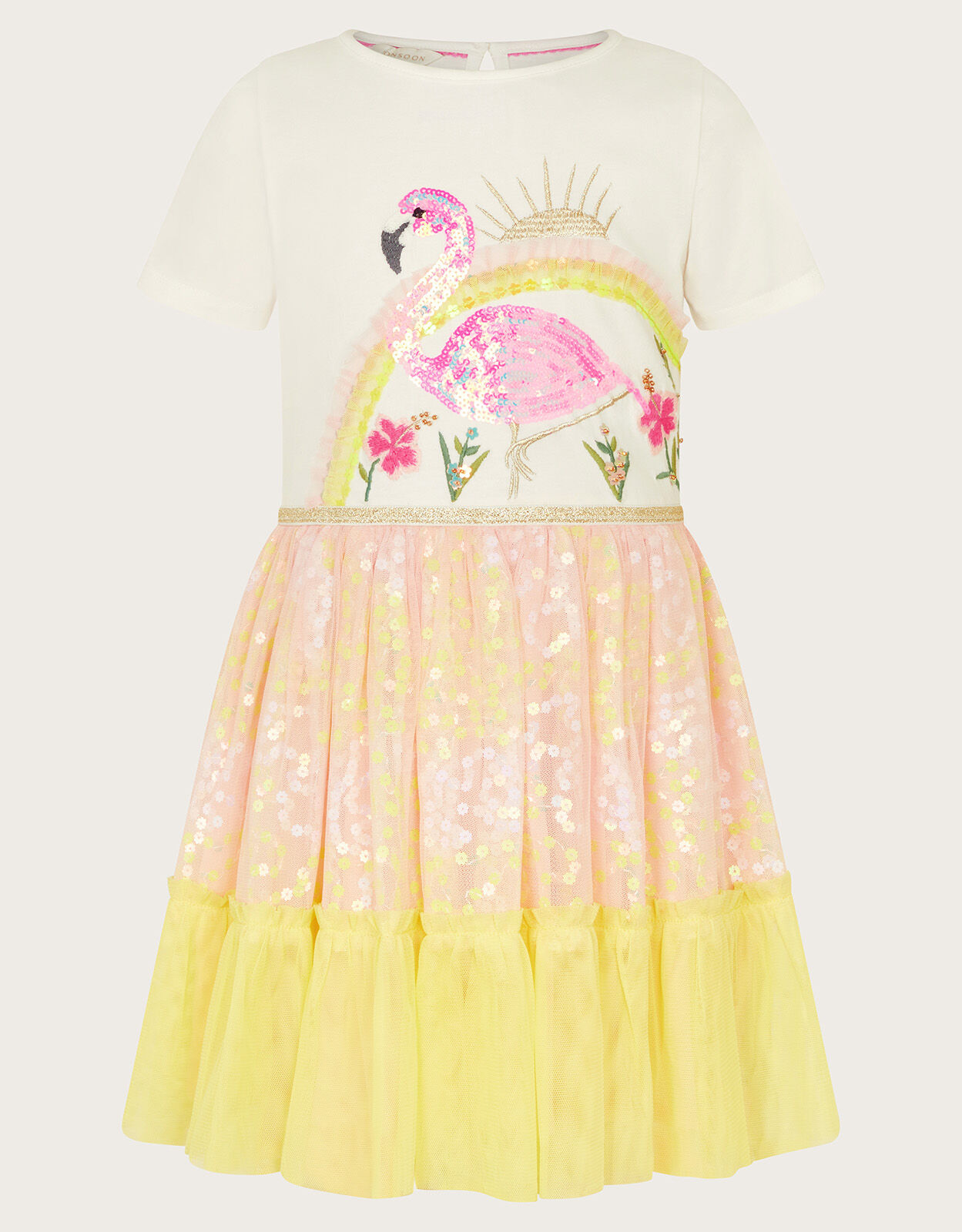 Flamingo Disco Dress Yellow Girls Dresses Monsoon UK