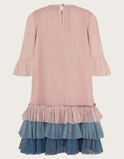 Floral Embellished Tulle Trapeze Dress, Pink (PINK), large