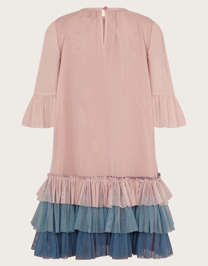 Floral Embellished Tulle Trapeze Dress, Pink (PINK), large