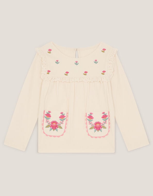 Floral Embroidered Long Sleeve Top , Ivory (IVORY), large