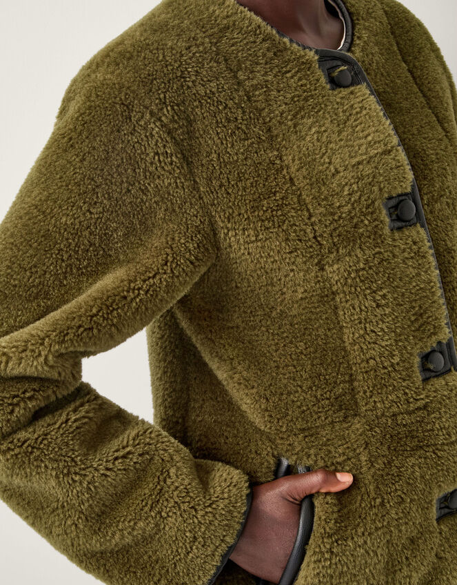 Lara Faux Fur Teddy Jacket, Green (KHAKI), large