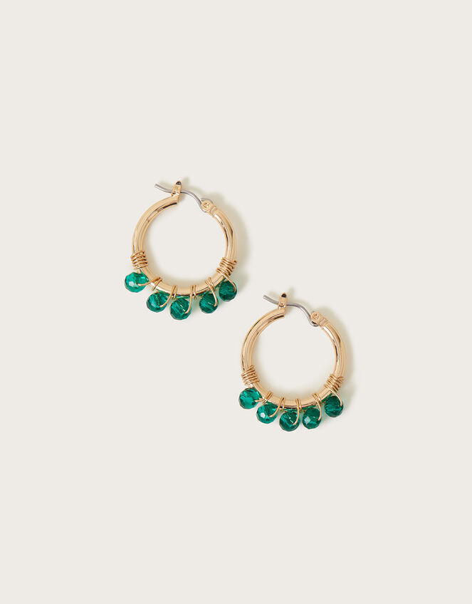 Gem Bead Hoop Earrings, , large
