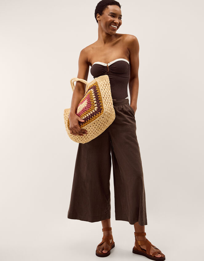 Saylor Halter Two Tone Swimsuit, Brown (BROWN), large