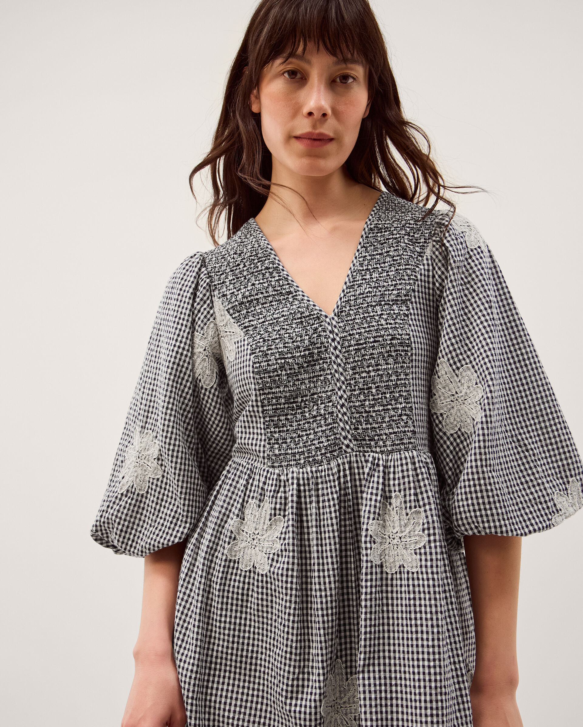 Mimi Puff Sleeve Gingham Midi Dress Black | Day Dresses | Monsoon UK.