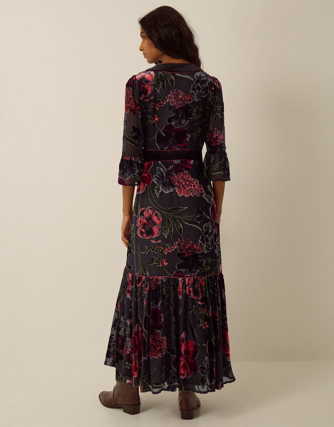 Anya Floral Devor&eacute; Maxi Dress, Red (BURGUNDY), large