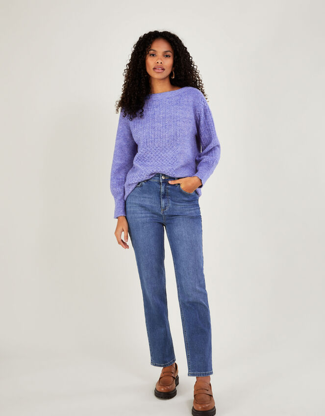 Supersoft Patch Stitch Tunic Jumper with Recycled Polyester, Blue (BLUE), large