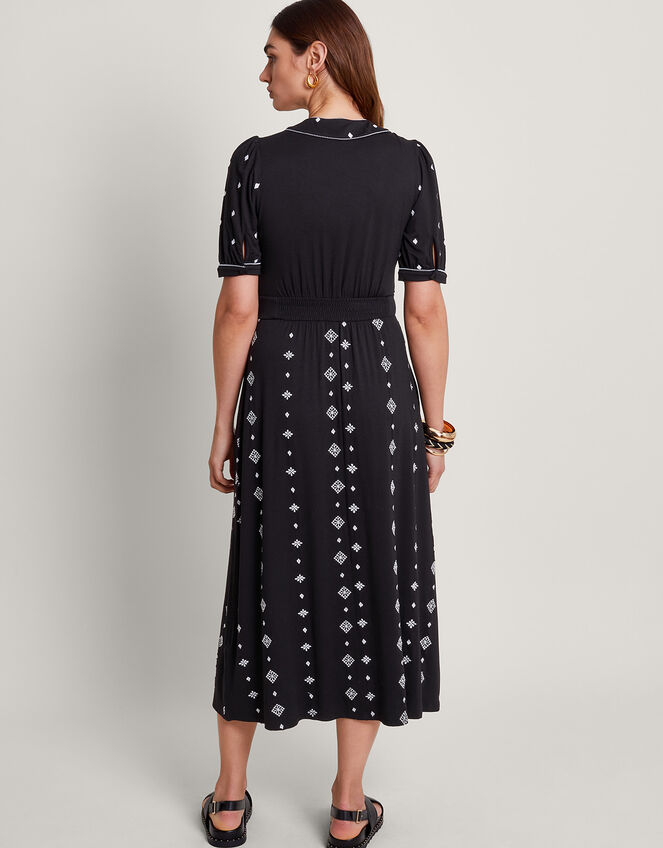Ethel Embroidered Jersey Dress, Black (BLACK), large