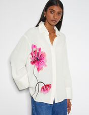 Fleur Embroidered Flower Shirt, Ivory (IVORY), large