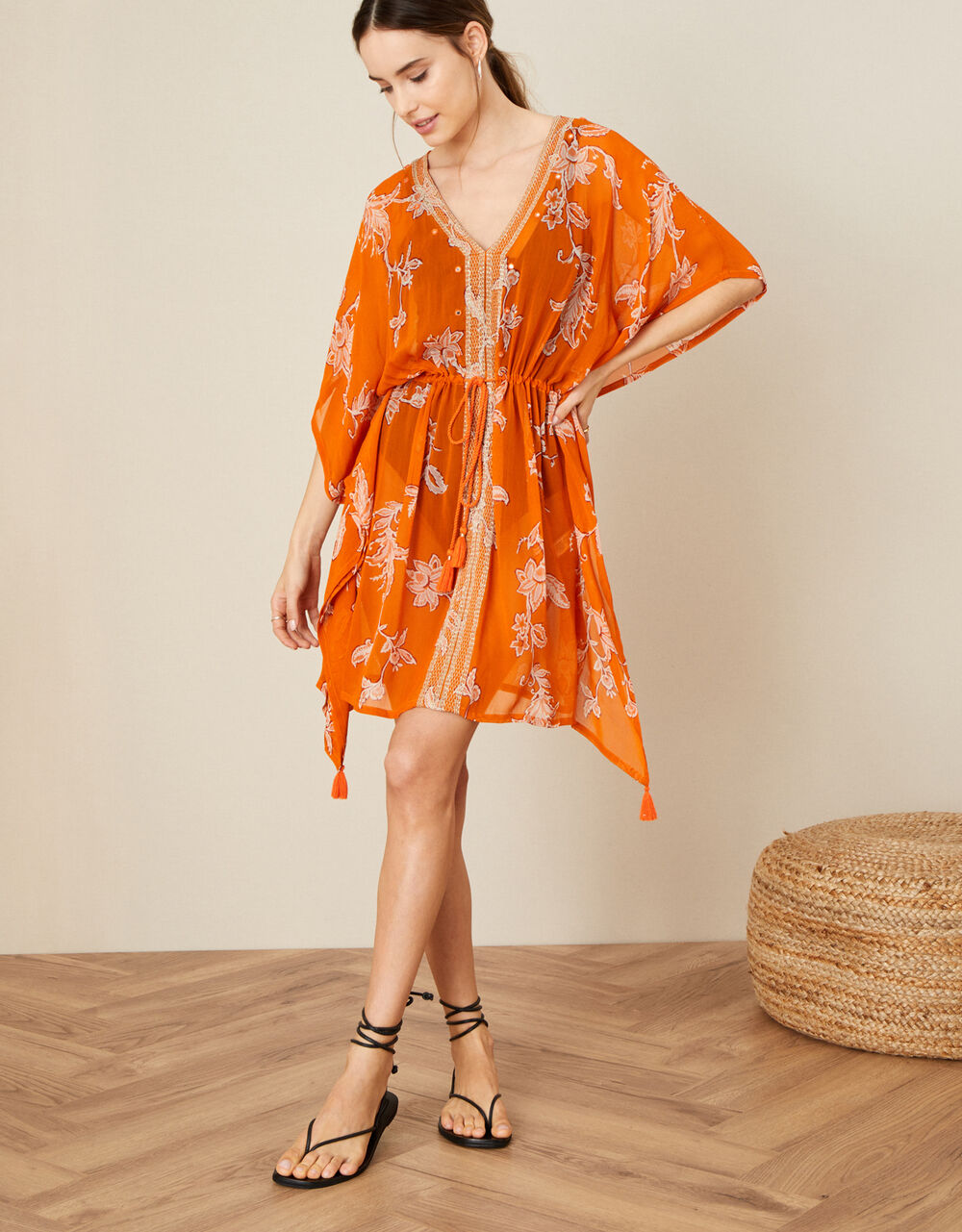 Holiday Women's Holiday Collection | Kai Print Kaftan in Sustainable Viscose Orange - MA39943