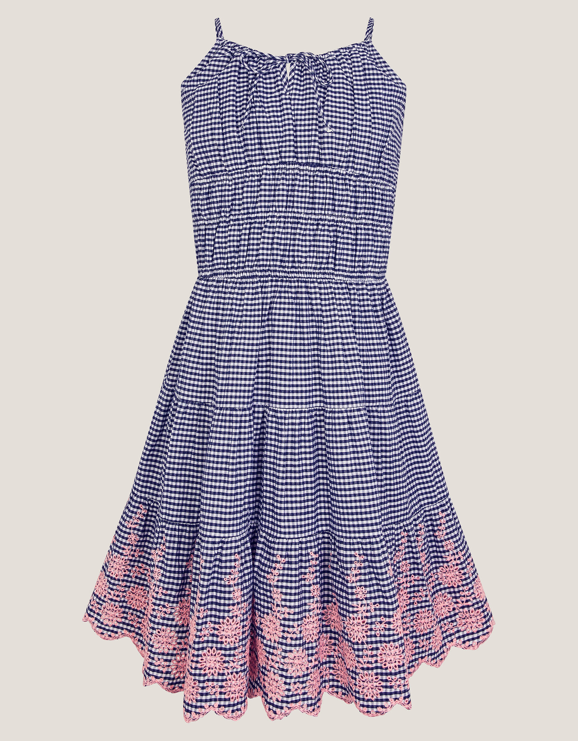 Embroidered Gingham Sun Dress Blue