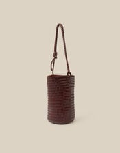 Marnie Woven Faux Leather Shoulder Bag, Brown (CHOCOLATE), large