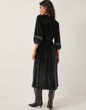 Venus Embroidered Stretch Velvet Midi Dress, Black (BLACK), large