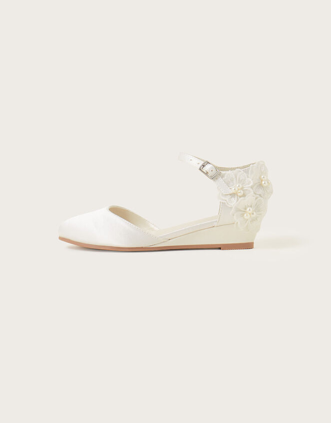Embellished Floral Satin Wedges, Ivory (IVORY), large