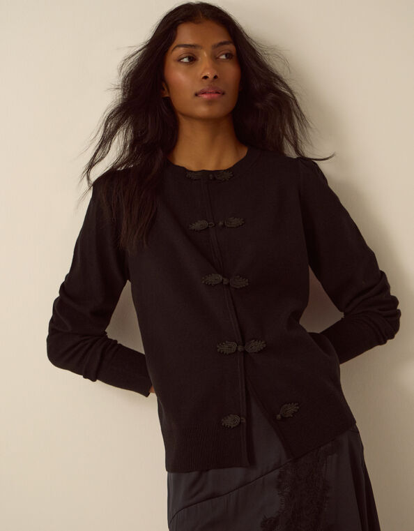 Faye Button Cardigan, Black (BLACK), large