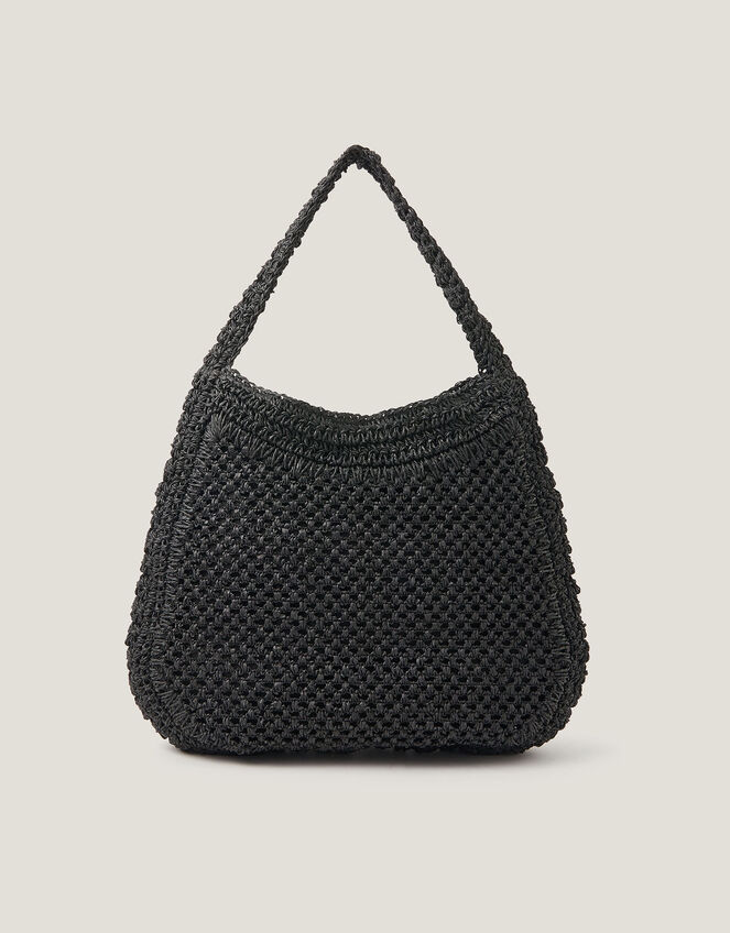 Hari Scoop Raffia Shoulder Bag, Black (BLACK), large